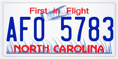 NC license plate AFO5783