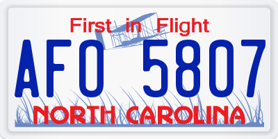 NC license plate AFO5807