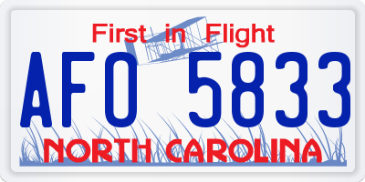 NC license plate AFO5833