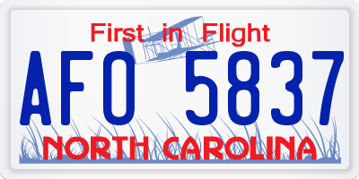 NC license plate AFO5837