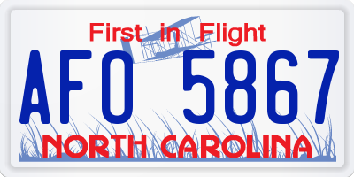 NC license plate AFO5867