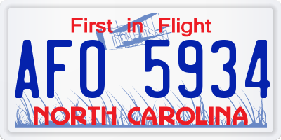 NC license plate AFO5934
