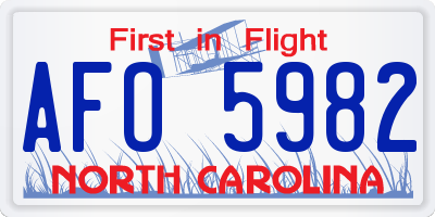 NC license plate AFO5982