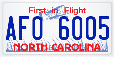 NC license plate AFO6005