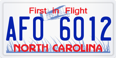 NC license plate AFO6012
