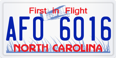NC license plate AFO6016