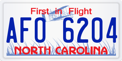 NC license plate AFO6204