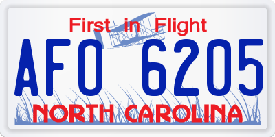 NC license plate AFO6205