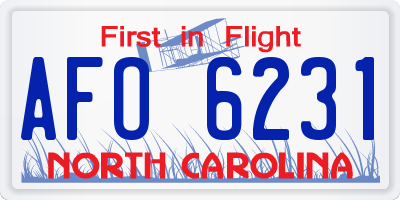 NC license plate AFO6231