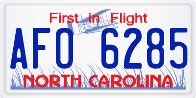 NC license plate AFO6285