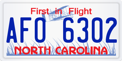 NC license plate AFO6302