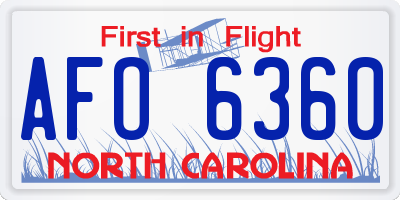 NC license plate AFO6360