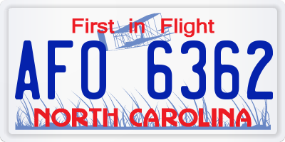NC license plate AFO6362