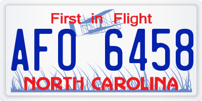 NC license plate AFO6458