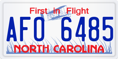 NC license plate AFO6485