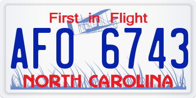 NC license plate AFO6743