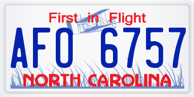 NC license plate AFO6757
