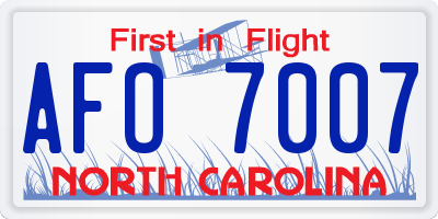 NC license plate AFO7007