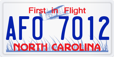 NC license plate AFO7012