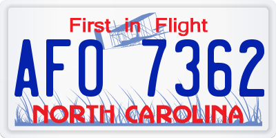 NC license plate AFO7362