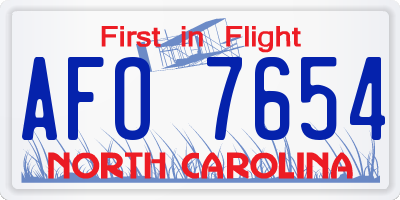 NC license plate AFO7654