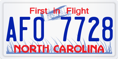 NC license plate AFO7728