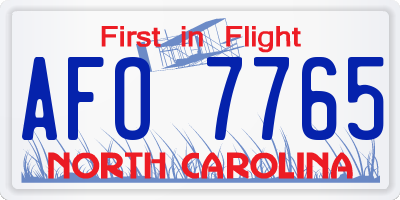 NC license plate AFO7765