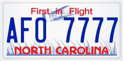 NC license plate AFO7777