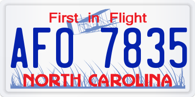 NC license plate AFO7835