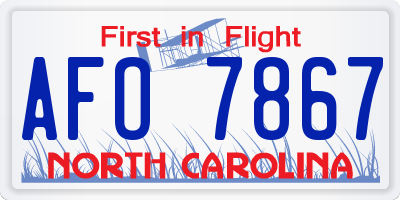 NC license plate AFO7867