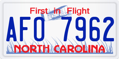 NC license plate AFO7962