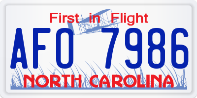 NC license plate AFO7986