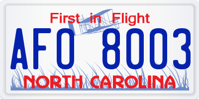 NC license plate AFO8003