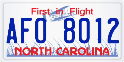 NC license plate AFO8012