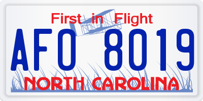 NC license plate AFO8019