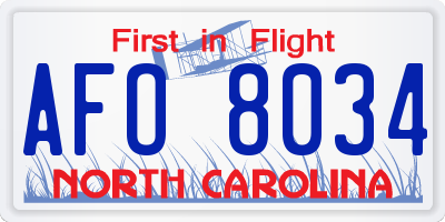 NC license plate AFO8034