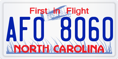 NC license plate AFO8060