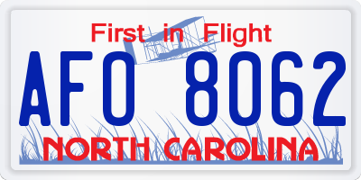 NC license plate AFO8062