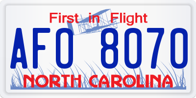 NC license plate AFO8070