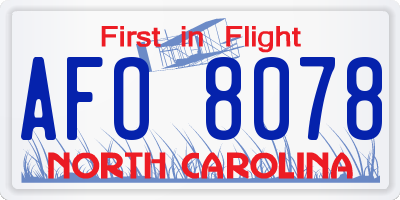 NC license plate AFO8078