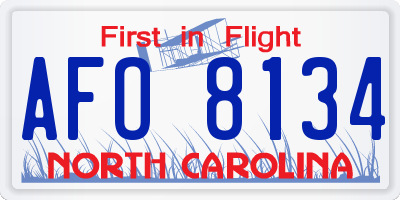 NC license plate AFO8134