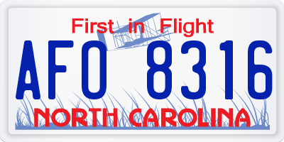 NC license plate AFO8316