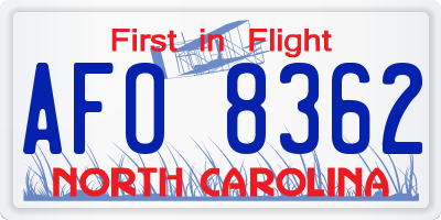 NC license plate AFO8362