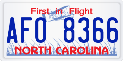 NC license plate AFO8366
