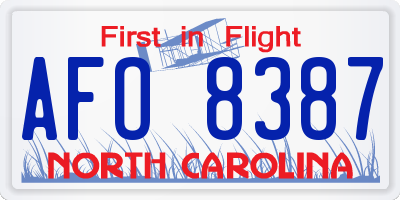 NC license plate AFO8387