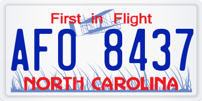NC license plate AFO8437