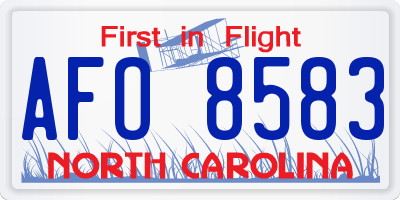 NC license plate AFO8583