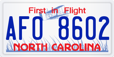 NC license plate AFO8602