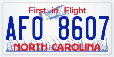 NC license plate AFO8607