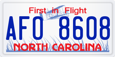 NC license plate AFO8608